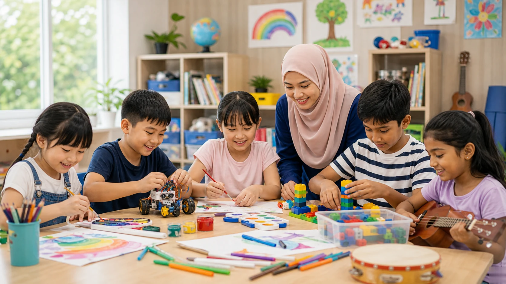 Malaysian children joining STEM art music and enrichment activities